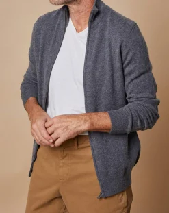 Clearance Oscar et Louise Gilet zippé 100% Cachemire John gris foncé