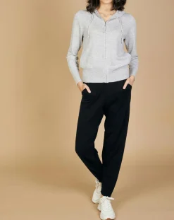 Femme Cashmere Tribu Gilet zippé à capuche en Laine & Cachemire Erica gris chiné clair