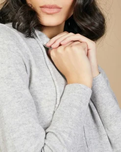 Femme Cashmere Tribu Gilet zippé à capuche en Laine & Cachemire Erica gris chiné clair