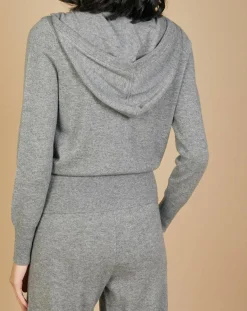 Best Cashmere Tribu Gilet zippé à capuche en Laine & Cachemire Erica gris chiné foncé