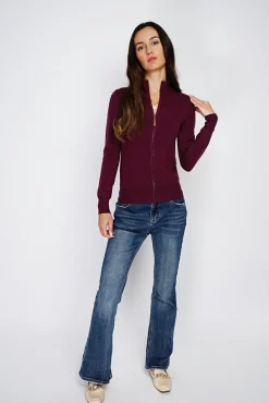 Femme C&Jo Gilet zippé en Cachemire mélangé bordeaux