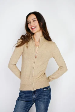 Femme C&Jo Gilet zippé en Cachemire mélangé camel