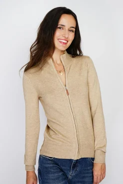 Femme C&Jo Gilet zippé en Cachemire mélangé camel