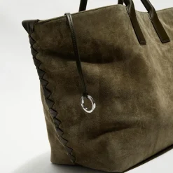 New Bottega Veneta Grand cabas en Velours de Cuir kaki - 33x45x20 cm