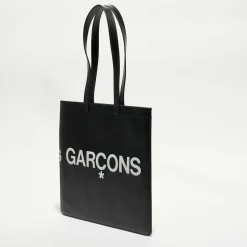 New Comme des Garçons Grand sac fourre-tout en Cuir avec logo noir - 33x36x0.5 cm