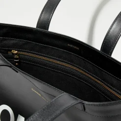 New Comme des Garçons Grand sac fourre-tout en Cuir avec logo noir - 33x36x0.5 cm