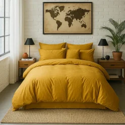 Discount Baton Rouge Housse de Couette 100% Percale de Coton - Finition Bouteille 40cm jaune moutarde