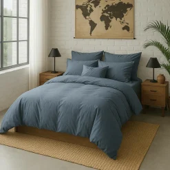 Sale Baton Rouge Housse de Couette 100% Percale de Coton - Finition Bouteille 40cm bleu forever