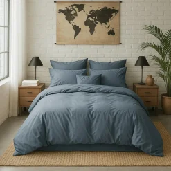 Sale Baton Rouge Housse de Couette 100% Percale de Coton - Finition Bouteille 40cm bleu forever