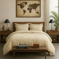 New Baton Rouge Housse de couette en percale de coton lavé ecru naturel