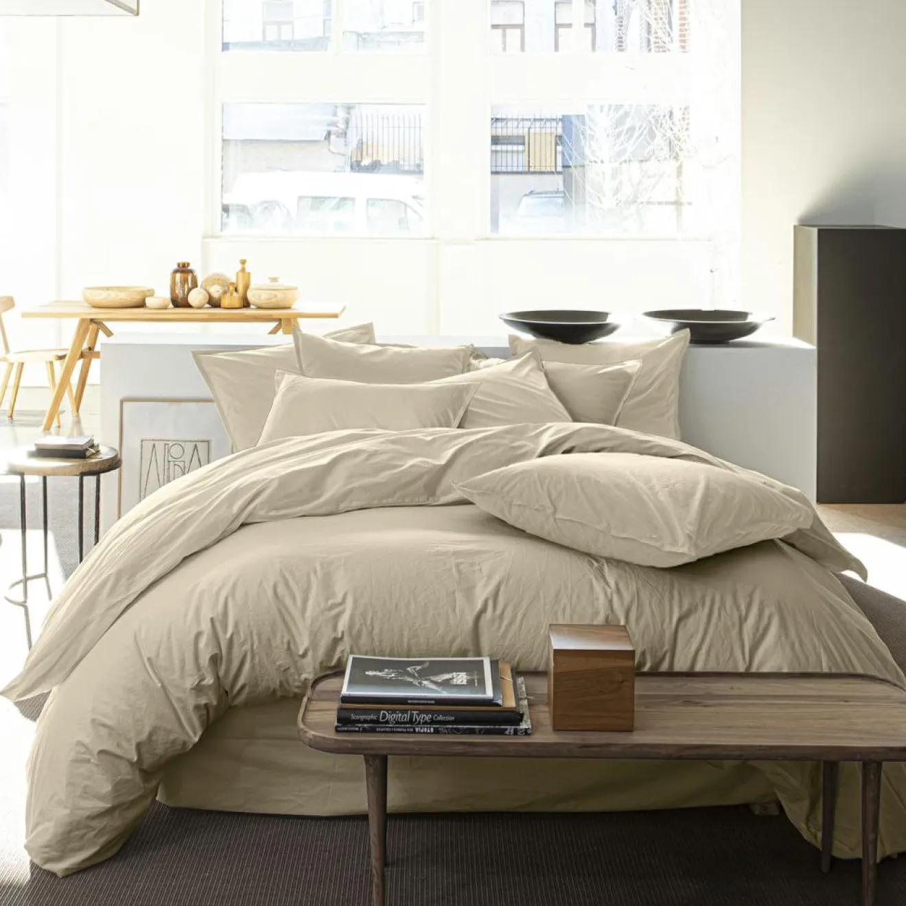 New Baton Rouge Housse de couette en percale de coton lavé ecru naturel