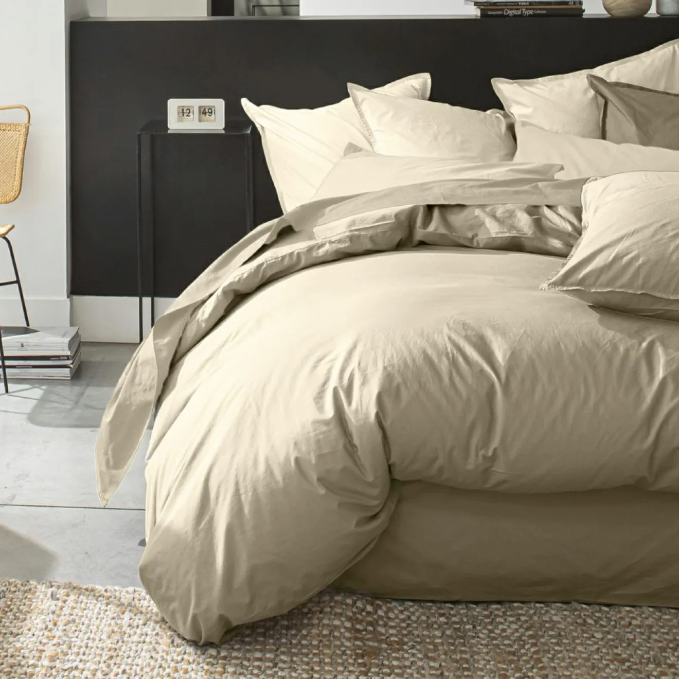 New Baton Rouge Housse de couette en percale de coton lavé ecru naturel