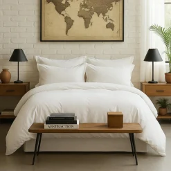 Discount Baton Rouge Housse de couette en percale de coton lavé blanc nuage