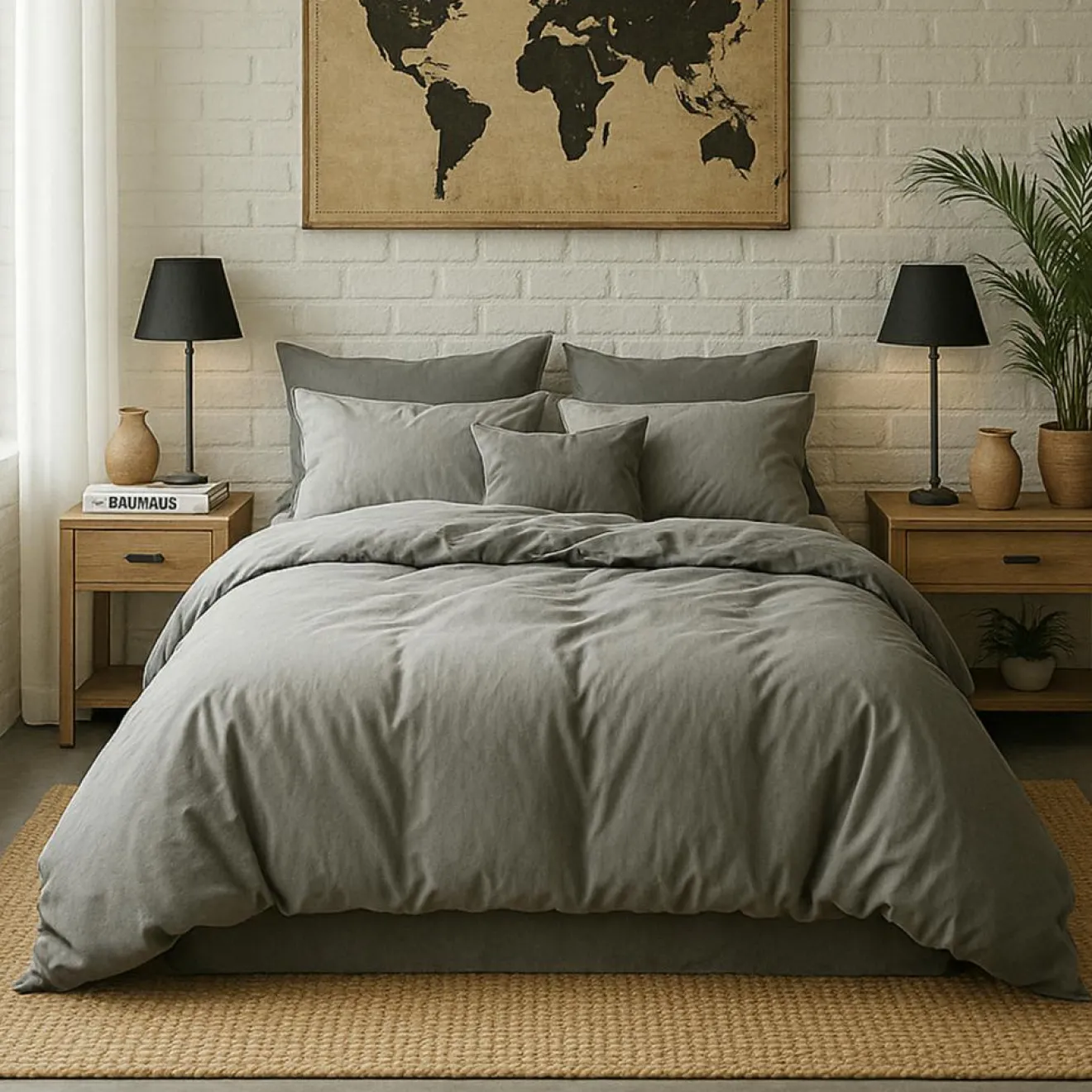 Best Baton Rouge Housse de couette en percale de coton lavé gris perle