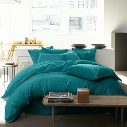 New Baton Rouge Housse de couette en percale de coton lavé bleu canard