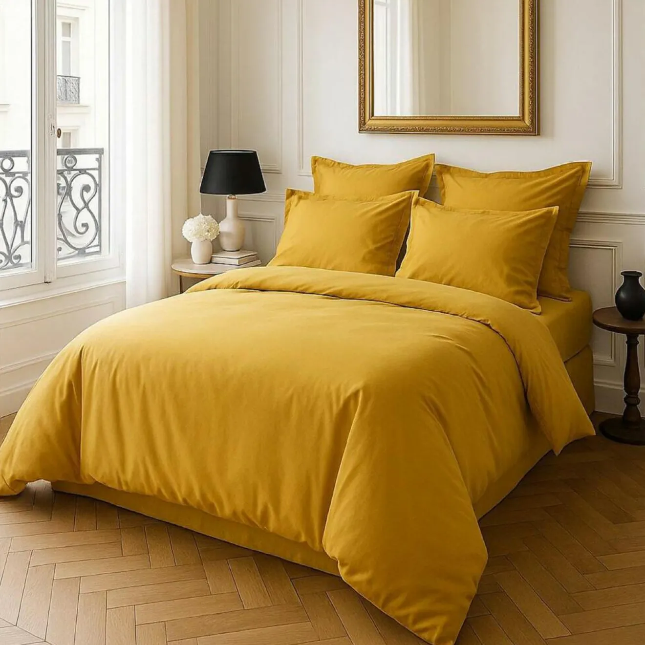 Sale Baton Rouge Housse de couette satin de coton lavé moutarde