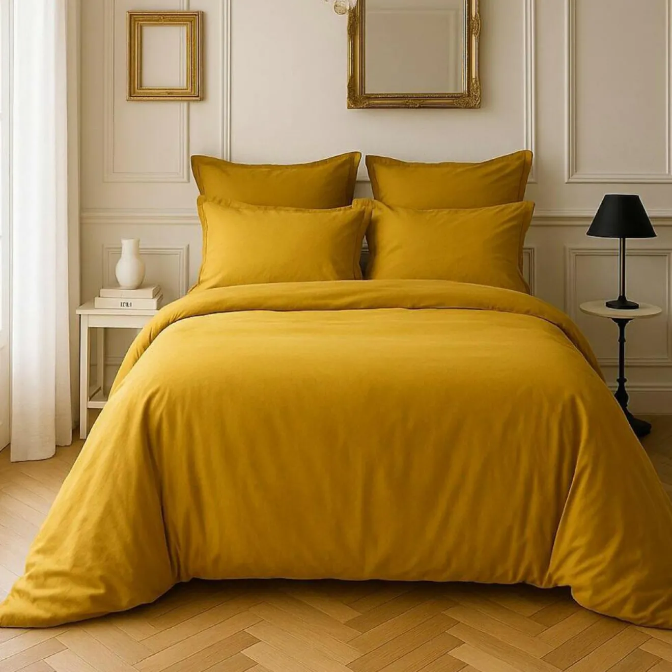 Sale Baton Rouge Housse de couette satin de coton lavé moutarde