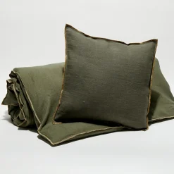 Apotheca Housse de coussin en lin lavé kaki - 45x45 cm