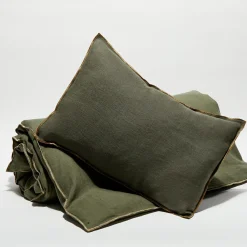 Apotheca Housse de coussin en lin lavé kaki - 40x60 cm