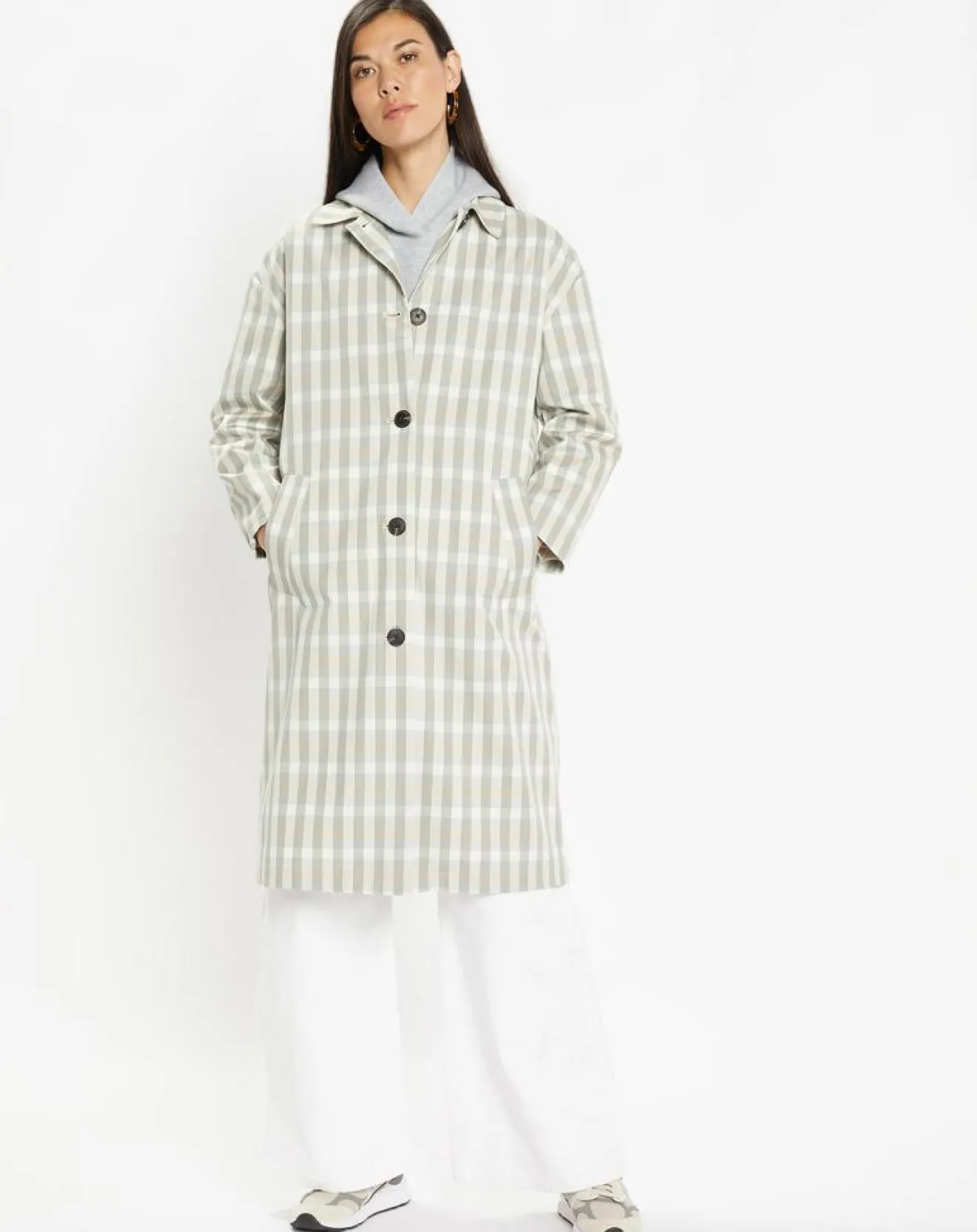 Femme Galeries Lafayette Imperméable en Coton Louis à carreaux beige