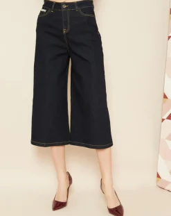 Femme Hotel Particulier Jean 3/4 évasée bleu foncé