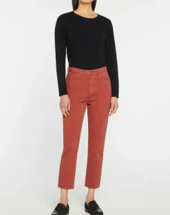 Femme Galeries Lafayette Jean délavé en Toile de coton 7/8 marron