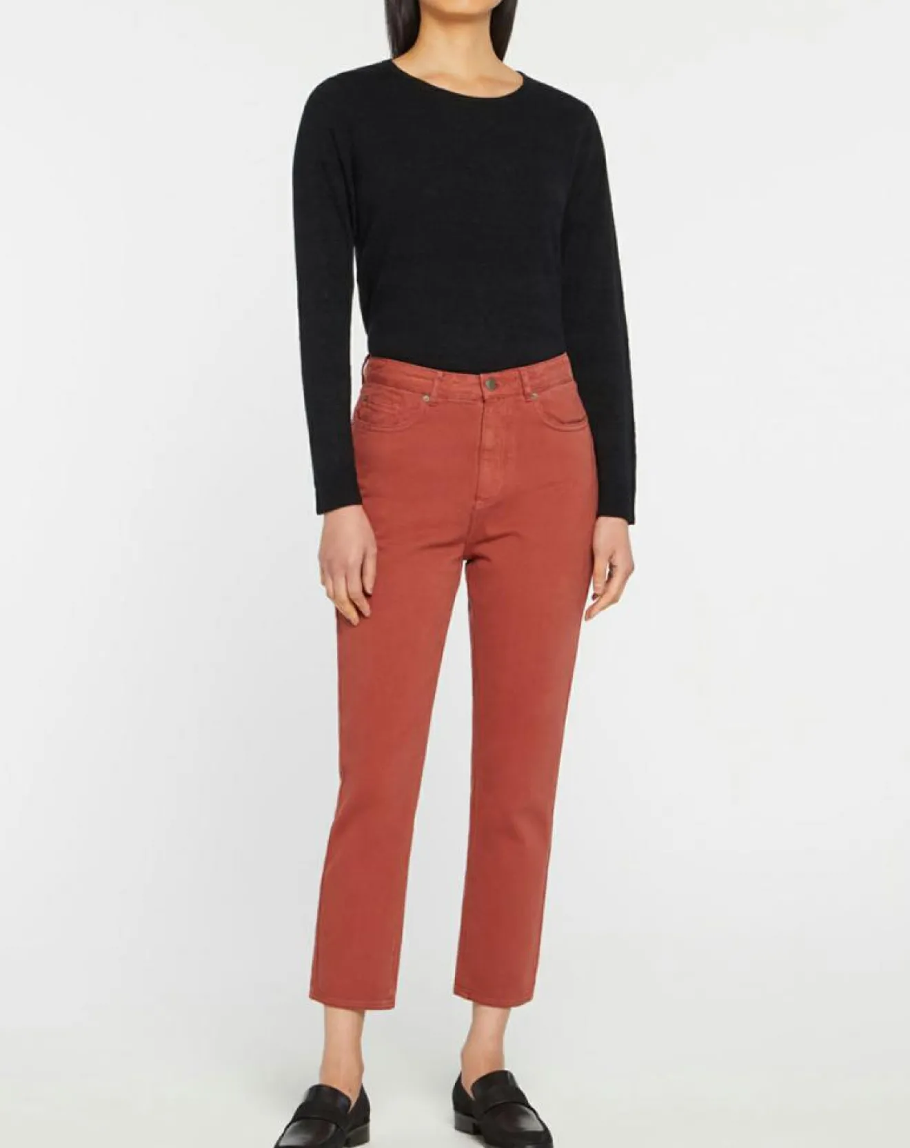 Femme Galeries Lafayette Jean délavé en Toile de coton 7/8 marron