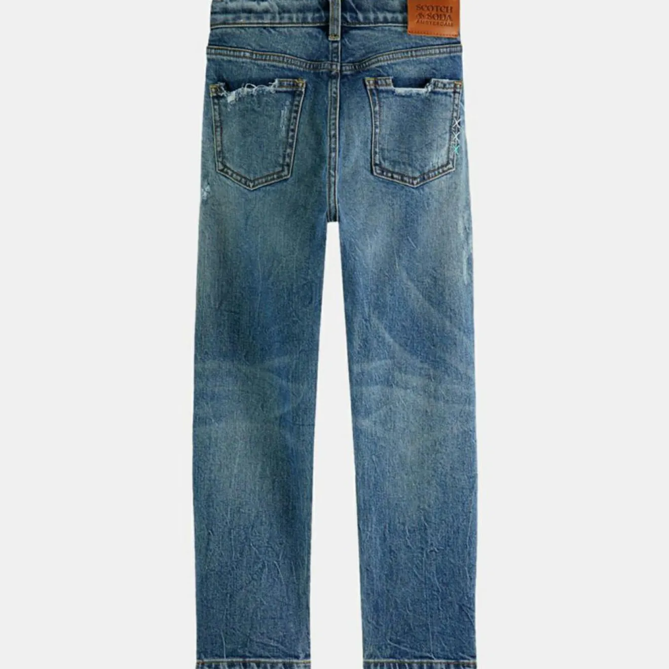 Best Scotch & Soda Jean droit en Toile de coton mélangé brodé palmiers bleu