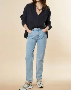Femme Chloé Stora Jean droit en Toile de coton Remi bleu