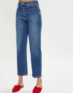 Sale Esprit Jean Droit taille haute élastique bleu moyen