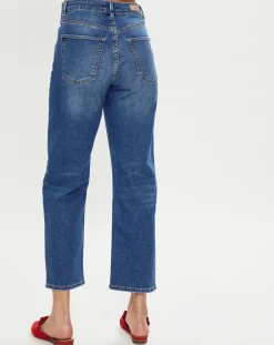 Sale Esprit Jean Droit taille haute élastique bleu moyen