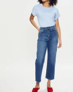 Sale Esprit Jean Droit taille haute élastique bleu moyen