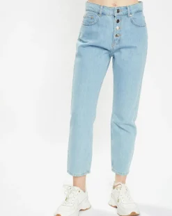 Femme Galeries Lafayette Jean en Coton Bio Capri boutons bleu clair
