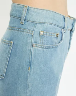 Femme Galeries Lafayette Jean en Coton Bio Capri boutons bleu clair