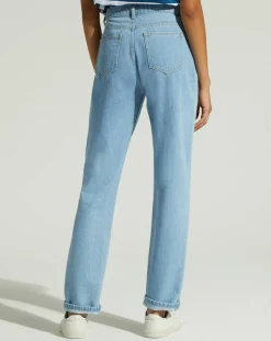 Femme Galeries Lafayette Jean en Coton Bio Capri boutons bleu clair