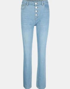 Femme Galeries Lafayette Jean en Coton Bio Capri boutons bleu clair