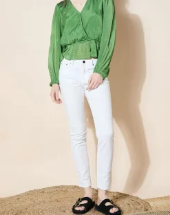 Femme Galeries Lafayette Jean en Coton Bio Lslim blanc