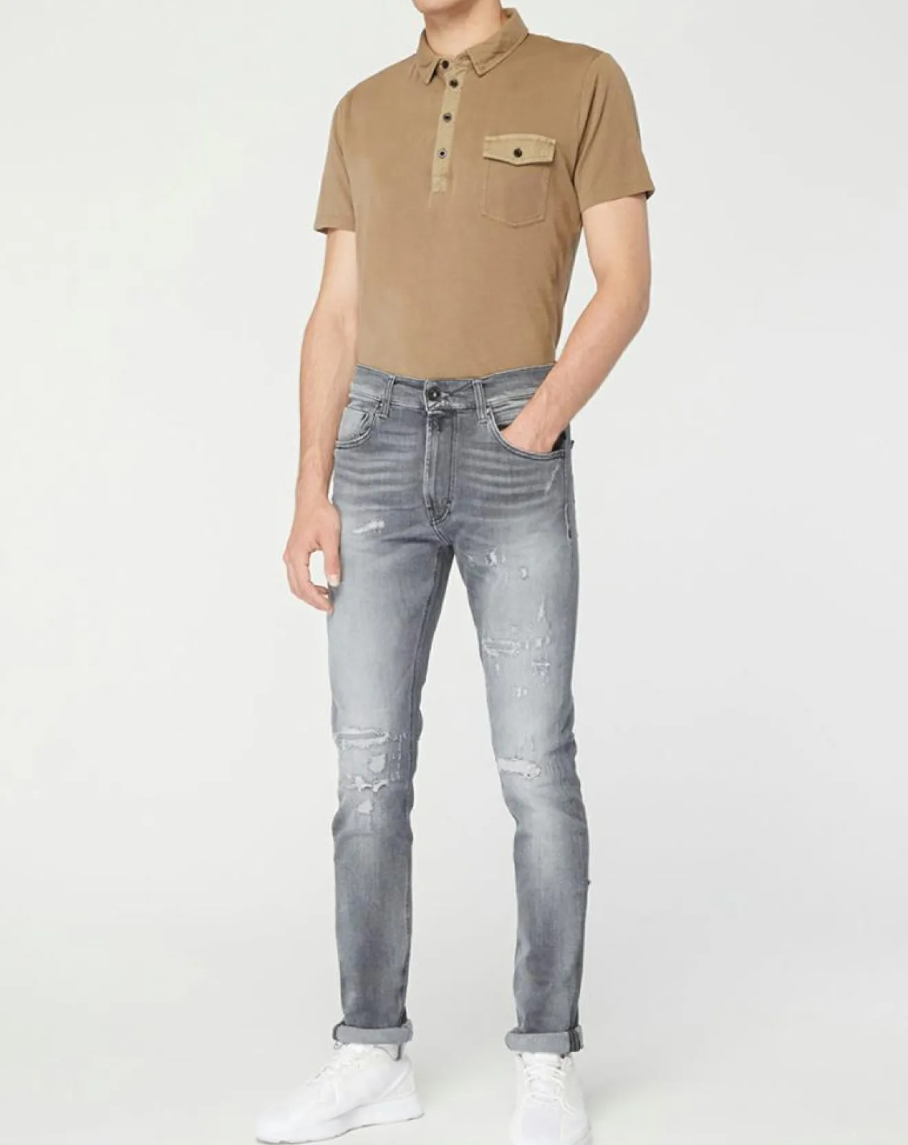 Homme Replay Jean en Coton Bio Aged Eco gris moyen