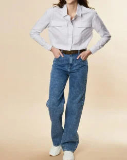 Femme Chloé Stora Jean large en Toile de coton Ronda bleu