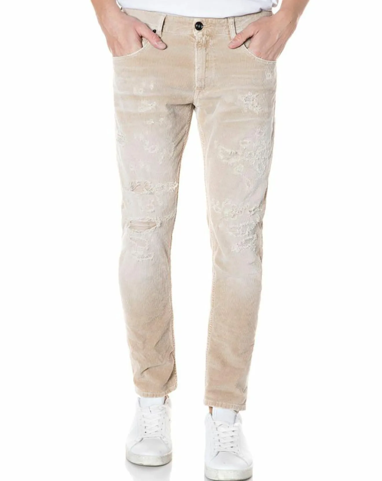 Sale Replay Jean Skinny en Velours côtelé Broken Eged beige