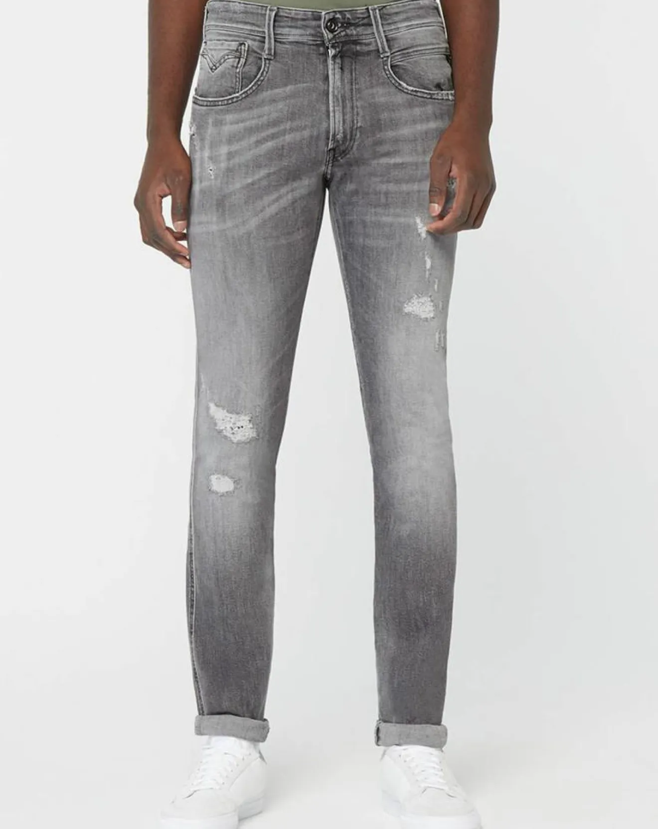 Homme Replay Jean Slim Aged Eco Anbass gris moyen