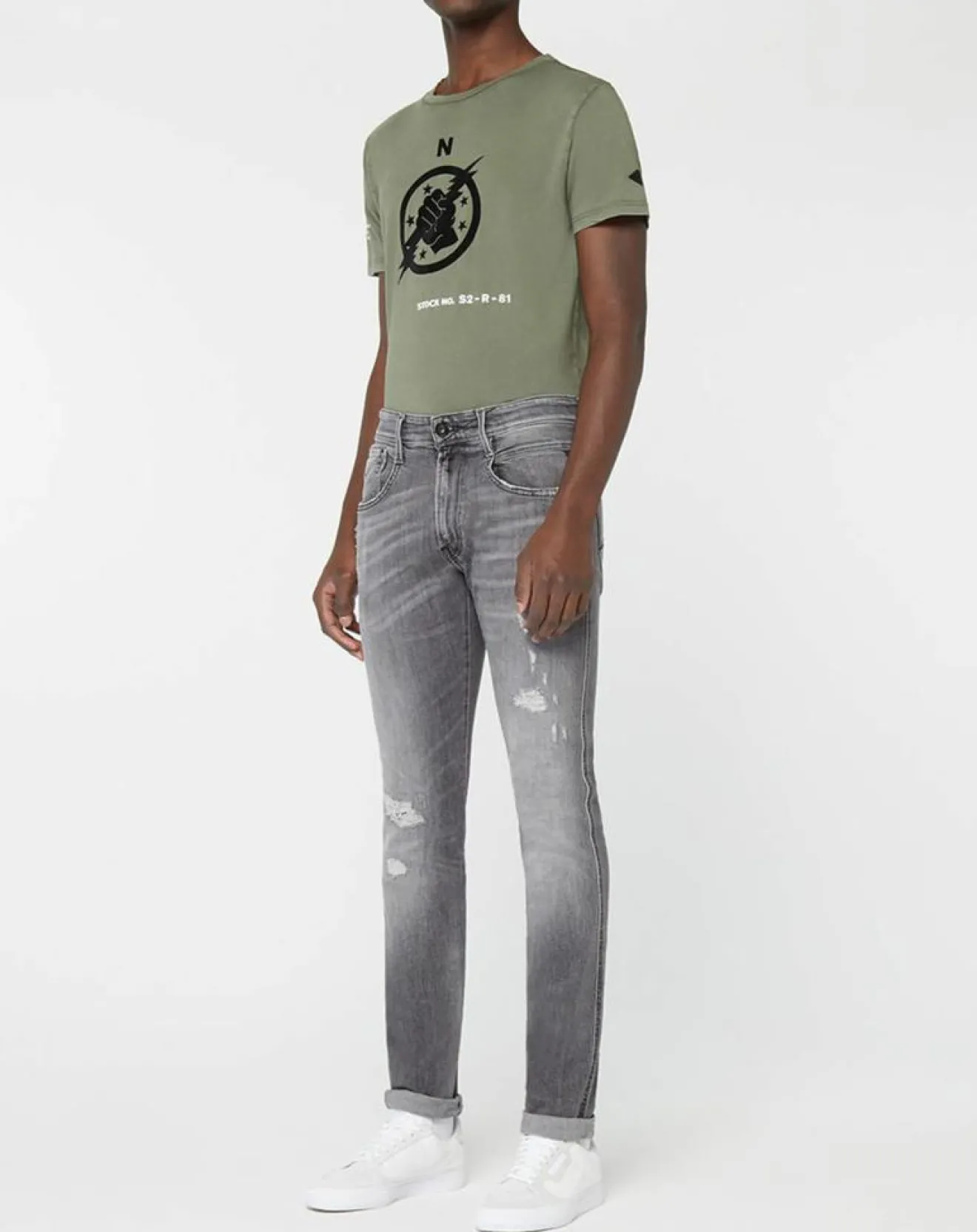 Homme Replay Jean Slim Aged Eco Anbass gris moyen