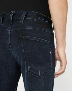 Outlet Replay Jean Slim en Coton Bio 573 Anbass bleu foncé