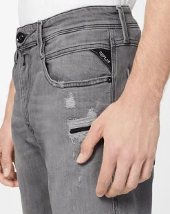 Discount Replay Jean Slim en Coton Bio aged anbass 10y des gris