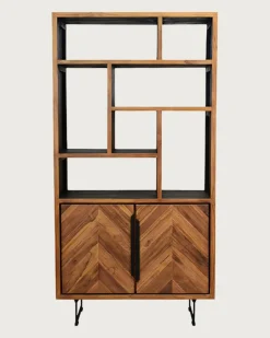 Uniqka Kappa - Petite bibliothèque industrielle en teck maffis recyclé avec motif chevron 100 cm