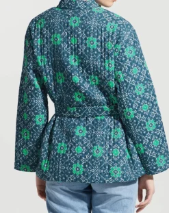 Femme Garance Paris Kimono ceinturé Nougat imprimé bleu/vert