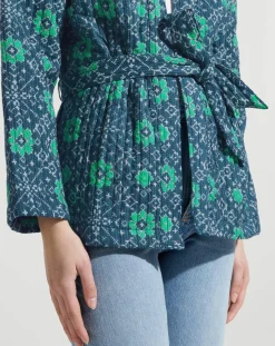 Femme Garance Paris Kimono ceinturé Nougat imprimé bleu/vert