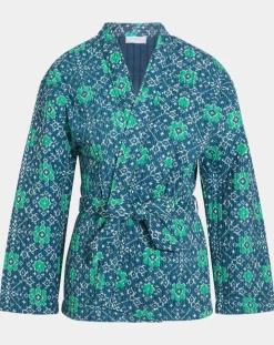 Femme Garance Paris Kimono ceinturé Nougat imprimé bleu/vert