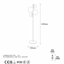 Sheen Lampadaire Fazli doré - 33x33x162 cm