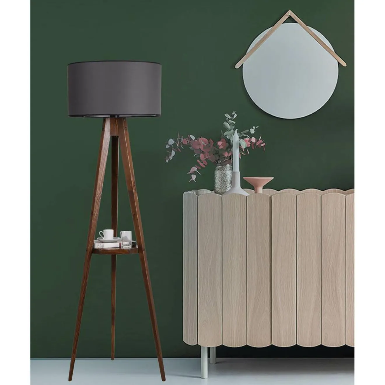 Sale Opviq Lampadaire Sehbali noyer/gris - D.45x153 cm